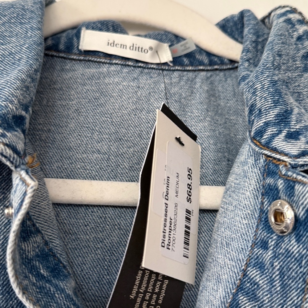 .idem ditto Denim Distressed Women’s Long Sleeve Romper in Vintage Blue Sz M NWT - Picture 3 of 12